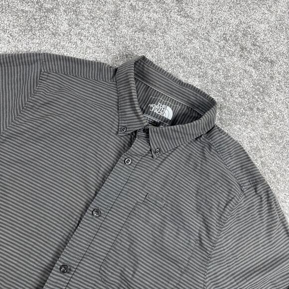 North Face Button Down Shirt Mens Medium Stripe Long Sleeve Outdoors Gray - Picture 1 of 13